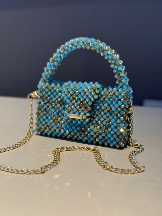 Bolso de cristales aguamarina