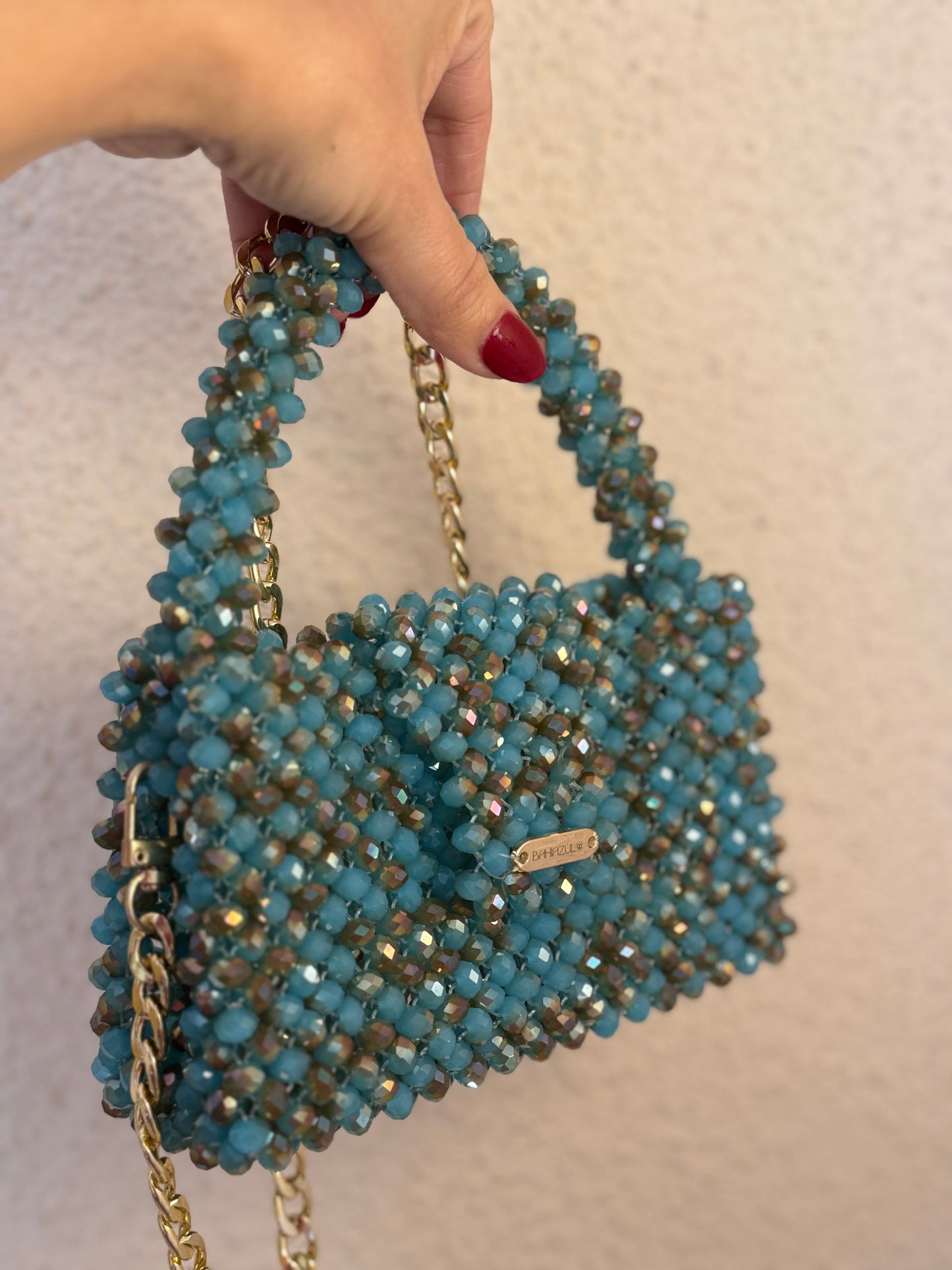 Bolso de cristales aguamarina
